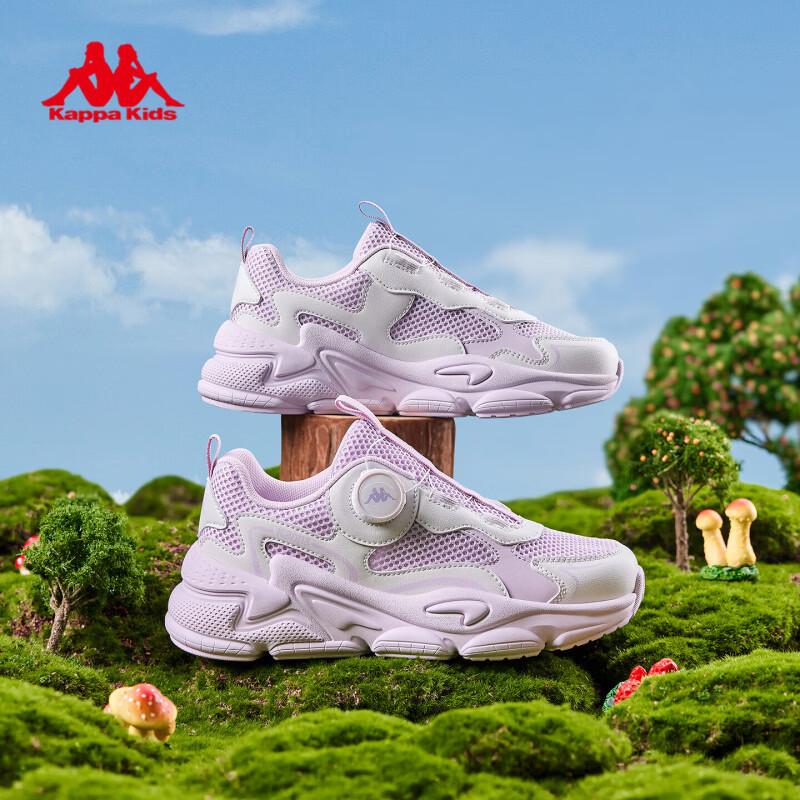 卡帕（Kappa）童鞋女童跑步鞋春季新款减震轻便运动鞋旋钮扣中大童休闲女生鞋子 雪青紫/白藤紫 34