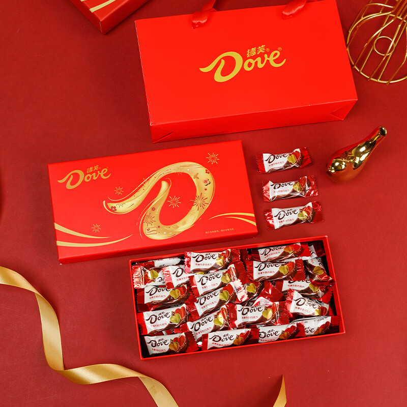 德芙 巧克力 休闲食品 儿童充饥零食 婚庆喜糖 伴手礼 员工新年礼物 德芙巧克力新年礼盒4.5g*60粒