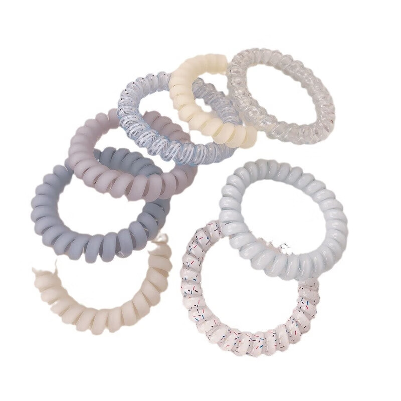 【精选品质】海盐蓝磨砂电话线发圈气质橡皮筋女头绳高弹力耐用无 02 透明浅蓝电话圈