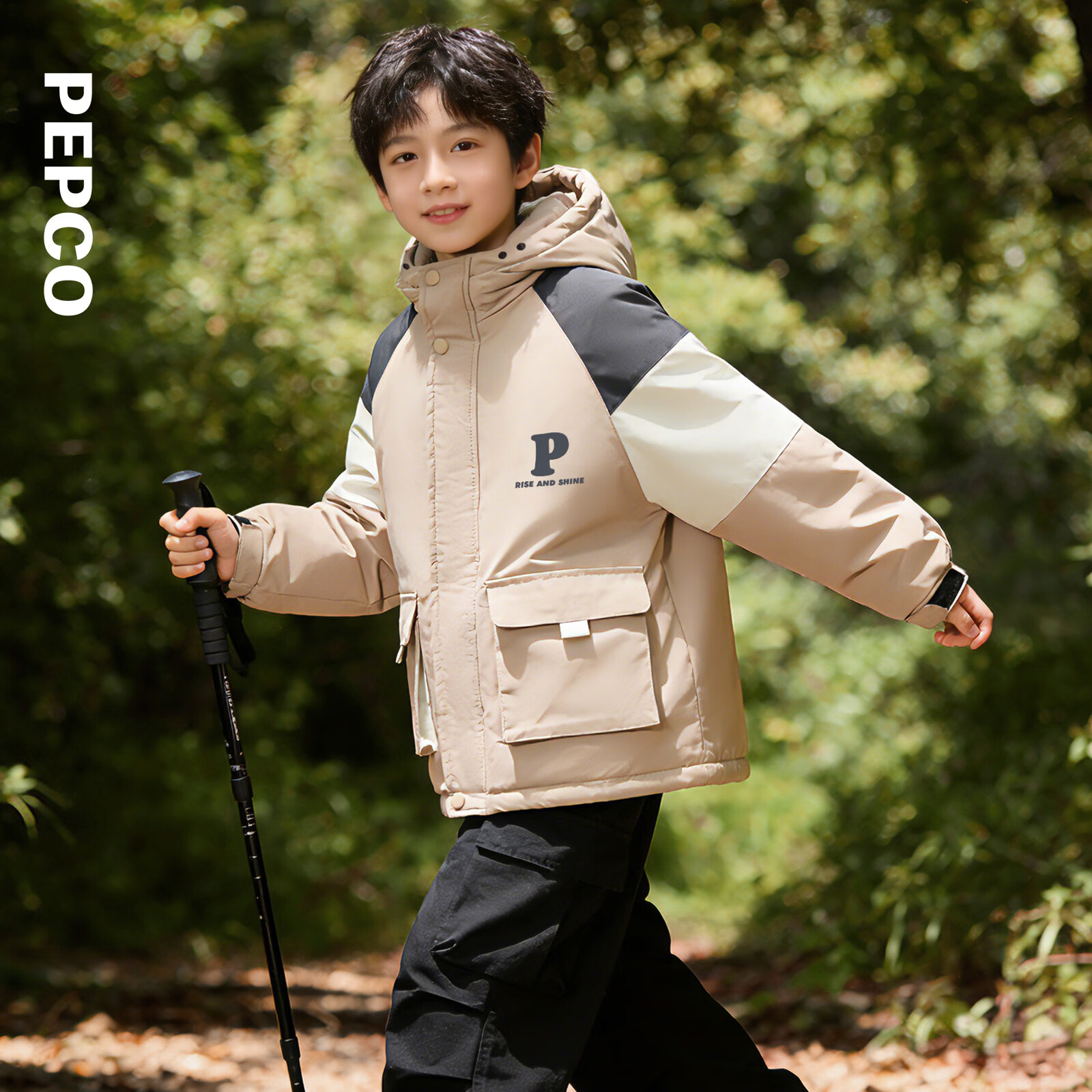 小猪班纳（PEPCO）童装2025冬装新款儿童带帽羽绒衣中大童男童女童羽绒服加厚款 灰黑色 160