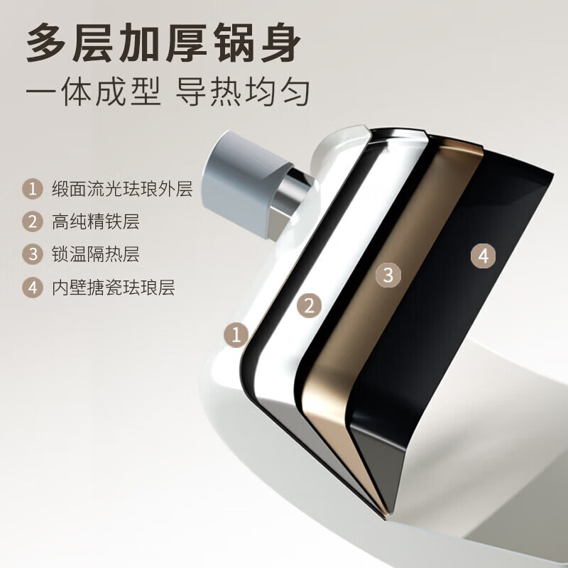 康巴赫微压珐琅锅大容量汤锅煲汤锅防溢无涂层煮炖快锅电磁炉燃气灶通用 白色 23cm 5.5L