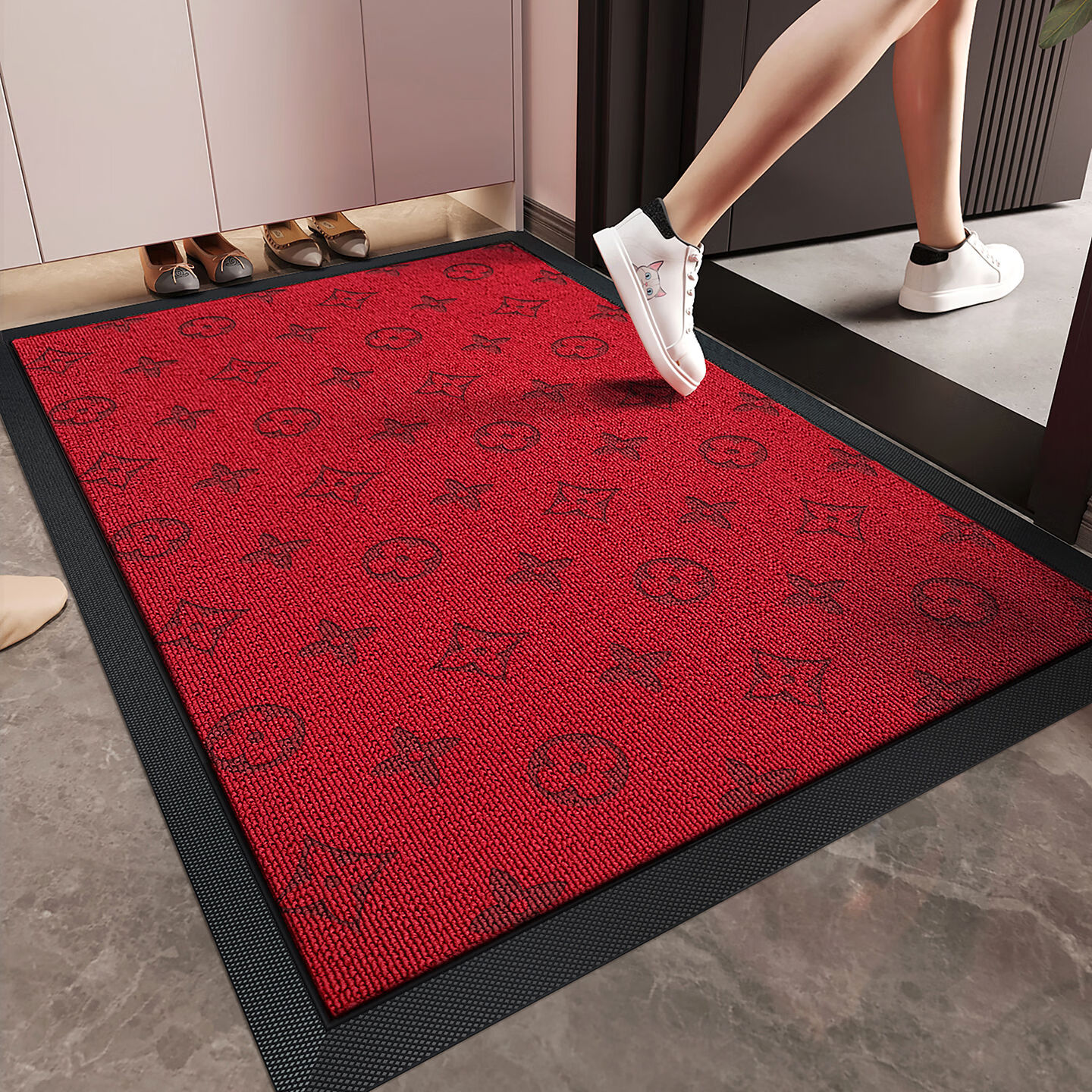 米黛蕾家用门口地垫进门高端大气入户灰色防滑轻奢脚耐脏免洗毯玄关 红色L-无字-激光雕刻入户垫 【定制尺寸请联系客服】
