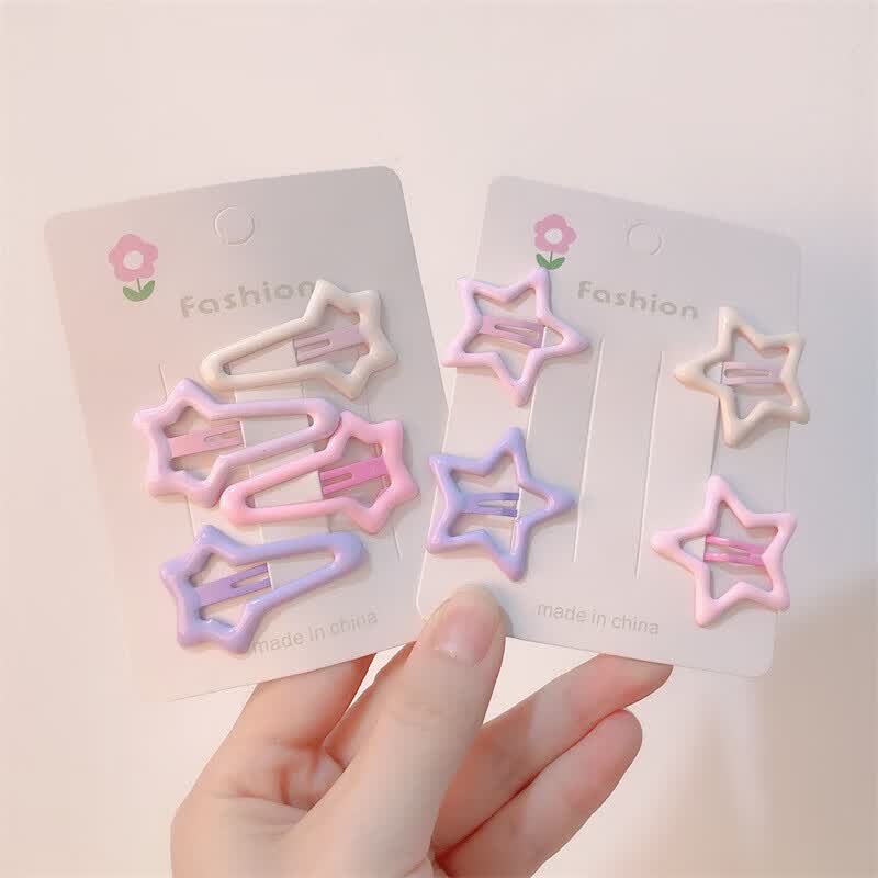 【精选品质】渐变梦幻粉色星星发夹网红侧边碎发刘海BB夹少女心百 02 小熊(4个装)