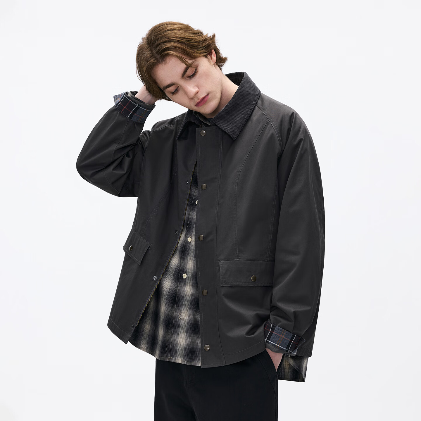 熊猫·本（ben.panda）巴恩风休闲纯棉翻领猎装夹克男复古领日常外套2026春季新款 深灰色 M