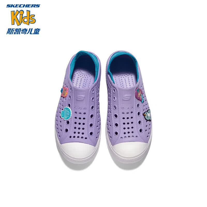 Skechers斯凯奇儿童鞋一脚蹬包头凉鞋夏季男女洞洞鞋中大童沙滩鞋308310L 女童/薰衣草色/浅绿色/LVAQ 30
