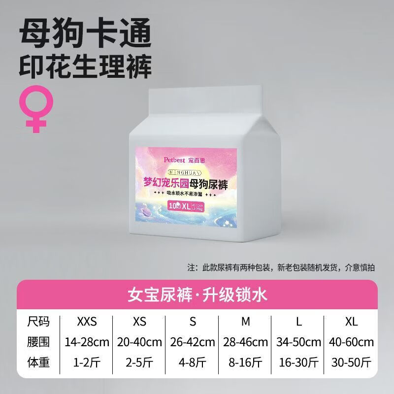 寵百思（PETBEST）寵物狗狗生理褲泰迪母狗姨媽巾月經(jīng)期防騷擾小狗紙尿褲公狗尿不濕 60片裝【送拾便袋】 萌趣恐龍母狗紙尿褲XXS【建議1-2斤】