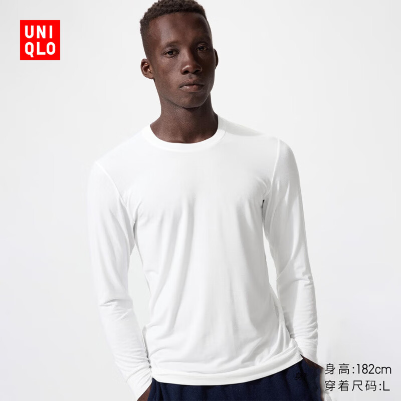 优衣库男装HEATTECH圆领T恤9分袖保暖衣秋衣内衣479428 486842 479428/00白色 M