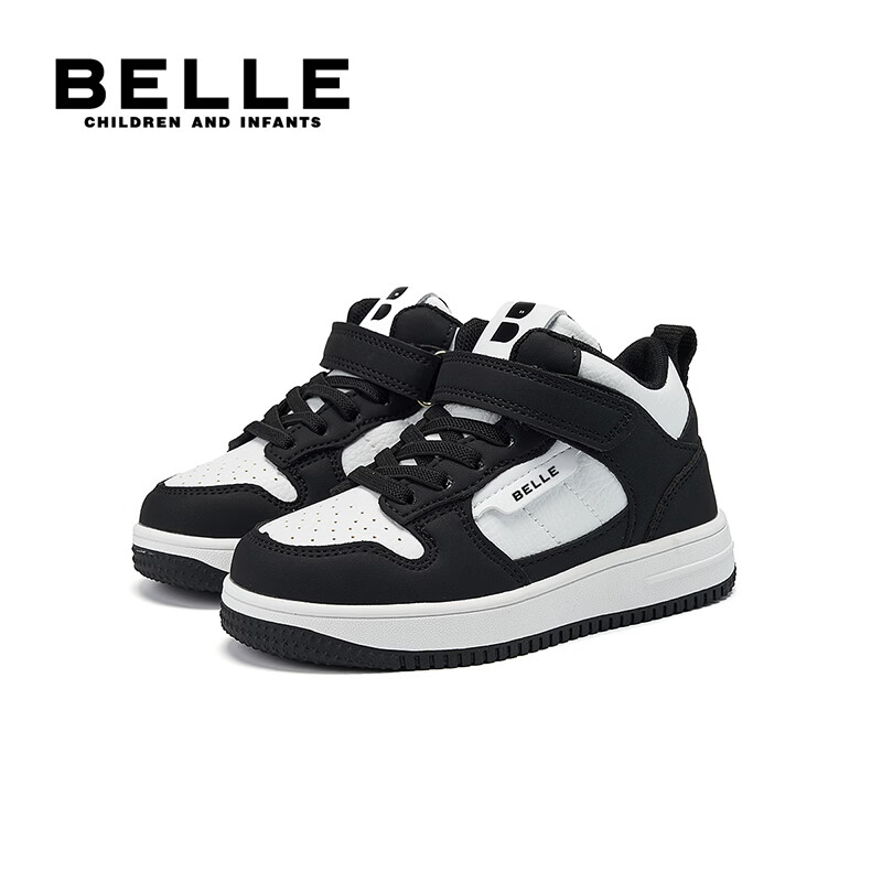 百丽童鞋儿童板鞋男女童鞋子26年春季新款学生小白鞋皮面中大童休闲鞋 黑色【四季皮面】中帮 31 （建议拍小一码）