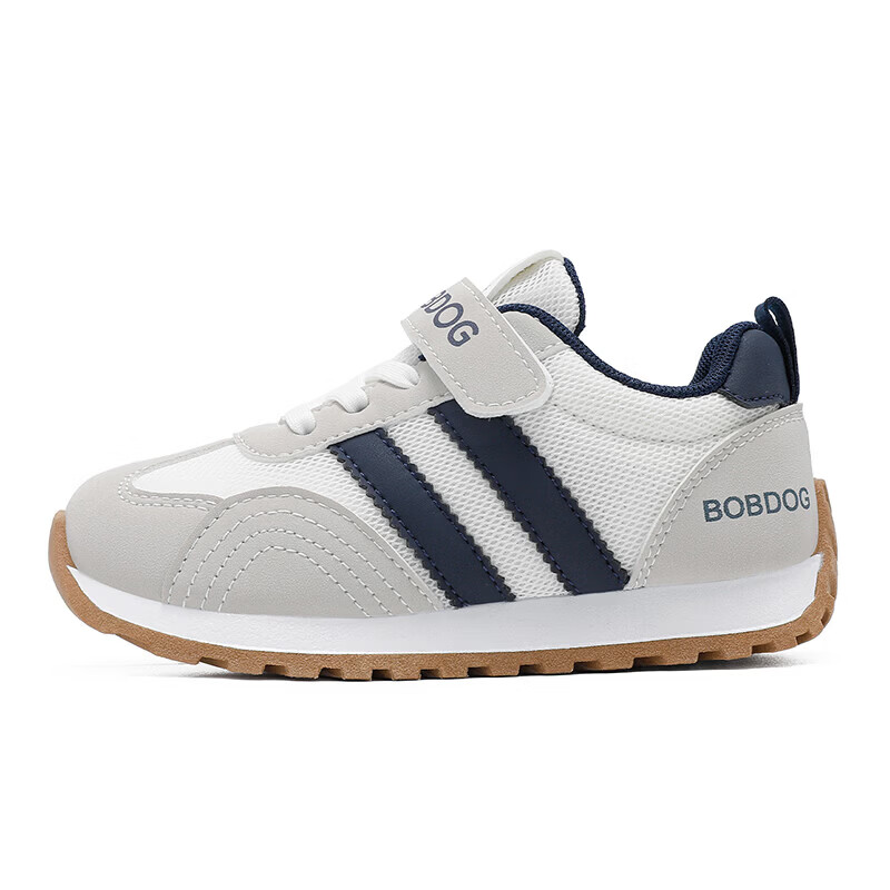 巴布豆（BOBDOG）童鞋中大童低帮跑步鞋2026女宝舒适百搭休闲鞋男童网面儿童运动鞋 微晶灰/藏青蓝 35 适合脚长21.6cm