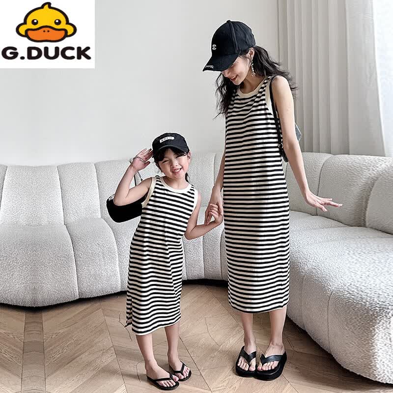 G.duck感母女亲子装2024新款潮无袖背心条纹连衣裙洋气母女装夏款 条纹裙 120cm