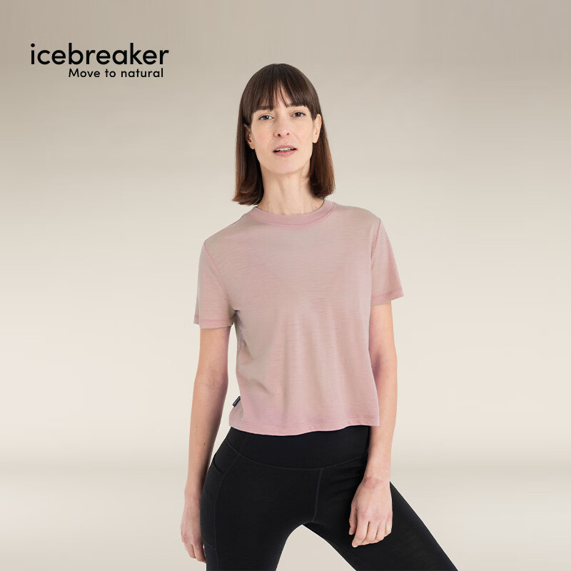 icebreaker春夏新品100%纯美丽奴羊毛女150 Tech-Lite可机洗户外速干短袖T恤 霞粉-新色 S
