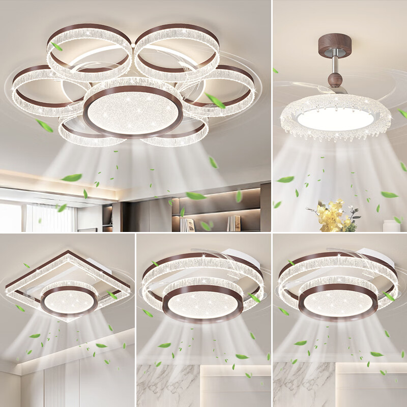 亮染客厅风扇灯主灯广东中山全屋风扇灯具大全卧室餐厅风扇灯套餐组合 咖色-三室两厅（套餐） 离线语音