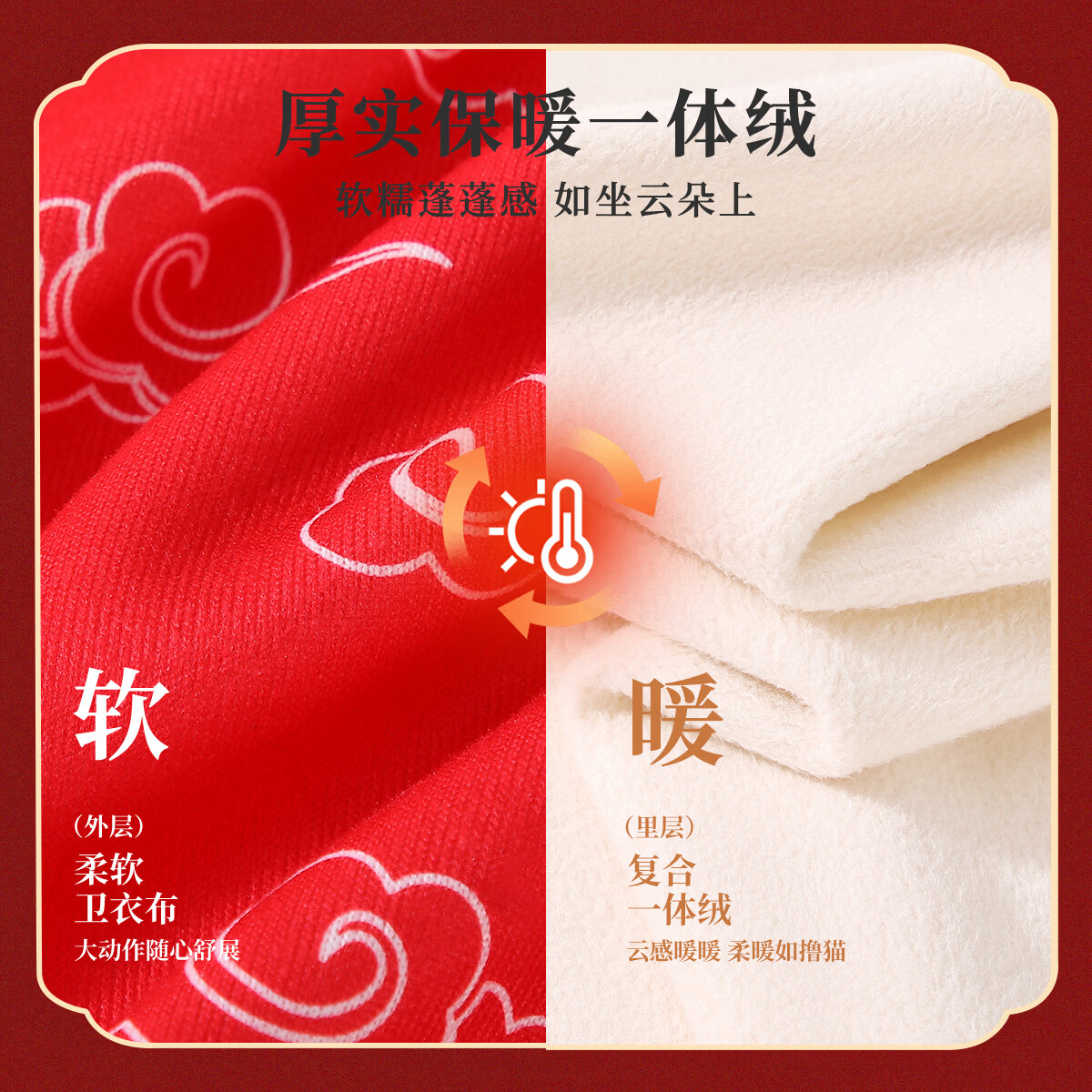 Classic Teddy儿童上衣男童春季暖绒圆领毛衣针织衫打底衫春装新品红品拜年服 福气祥云-大红 90