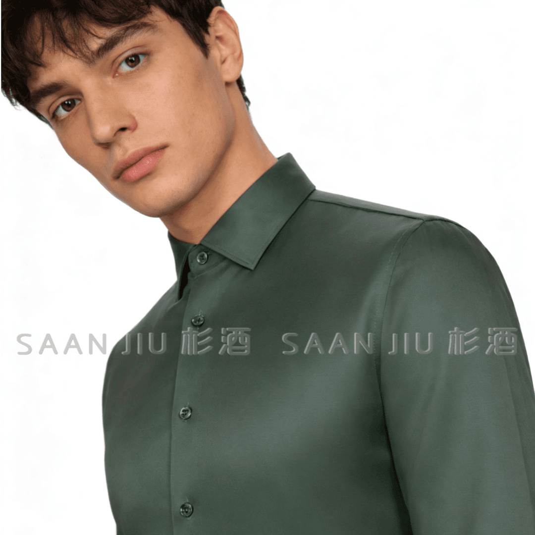 杉酒【奢品200支】100%棉衬衫男士高级感纯棉长袖衬衣修身舒适 宝石绿(2019) 44 180-190斤