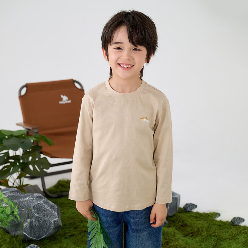 棉花堂（cottontown）【100%棉】棉花堂童装儿童长袖T恤2026春秋新款纯棉A类抗菌上衣 杏色 90 90/52