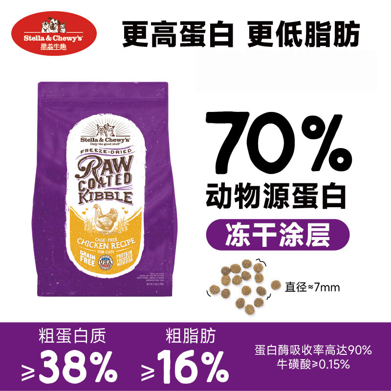星益生趣（STELLA&amp;CHEWY'S）美国进口SC冻干鸡肉无谷低敏适口性高护肠胃幼成猫粮试吃 RC鸡肉2.5lb（26.7） 0 (重量参考口味)