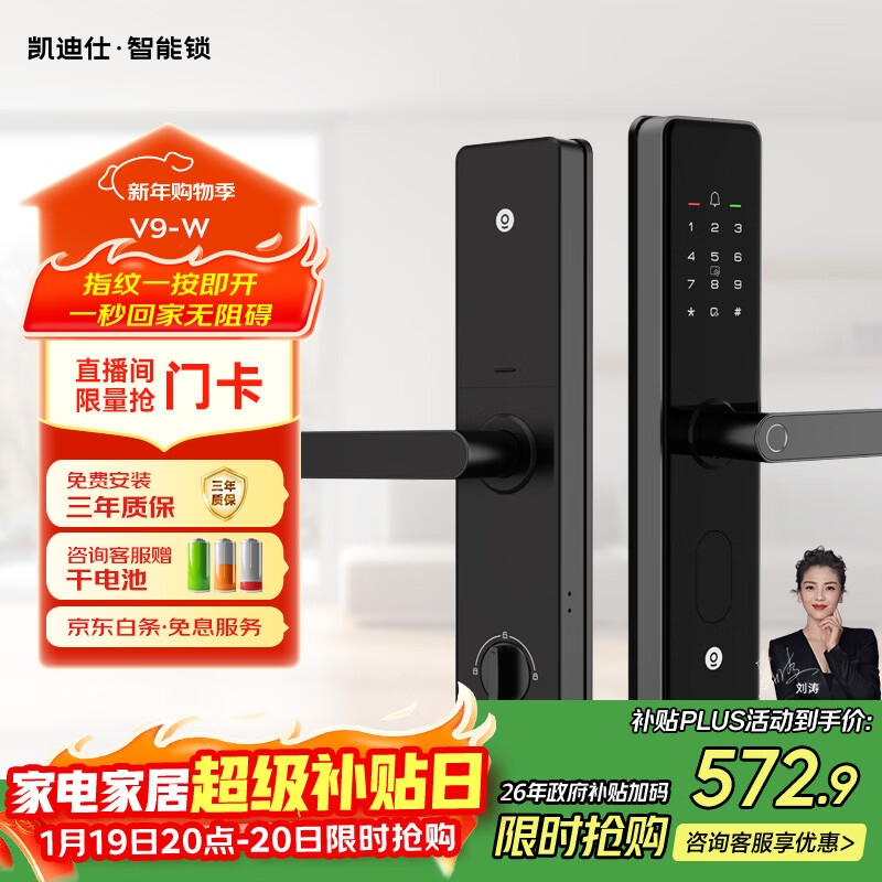 凯迪仕（KAADAS）智能门锁 指纹识别 防盗门锁密码锁 入户门电子智能锁 V9-W