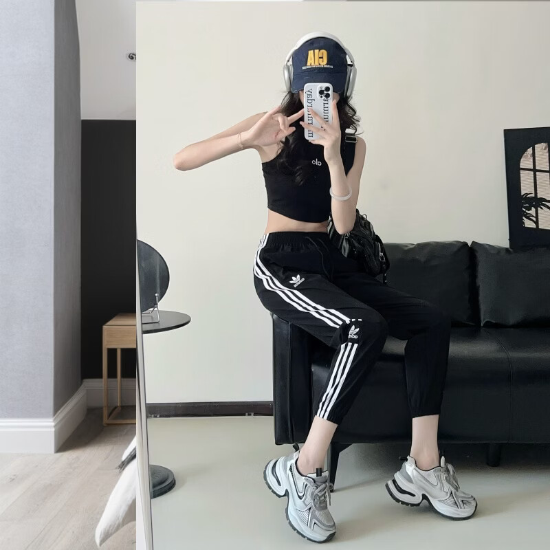 Y-3阿迪三叶草春秋季刺绣Logo男女情侣款运动休闲裤时尚青年潮流百搭 黑色 XL 建议体重150~170斤