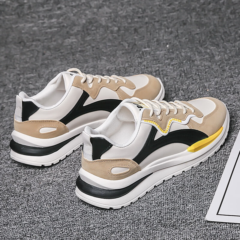 西域骆驼（VANCAMEL）鞋子男鞋2026秋冬季新款软底休闲鞋男士鞋百搭运动增高阿甘鞋板鞋 【官方正品 质量保证】米色配色 44