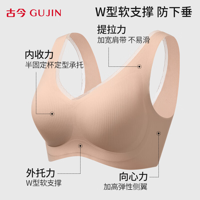 古今无痕粉底液女士内衣提拉侧收半固定杯运动风文胸罩女大胸显小送礼 蛋奶白 【单件装】 2XL (175)/XXL 建议体重140-160斤