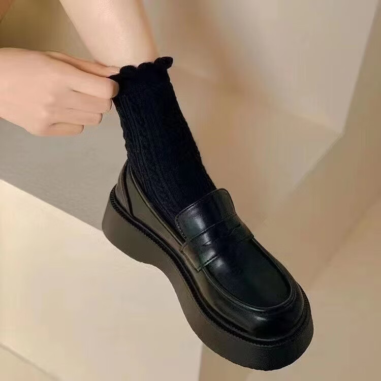 【优选好物】韩版乐福鞋女2026新款厚底松糕鞋日系jk英伦风小皮鞋 黑色 35 偏大脚瘦拍小一码 京东折扣/优惠券