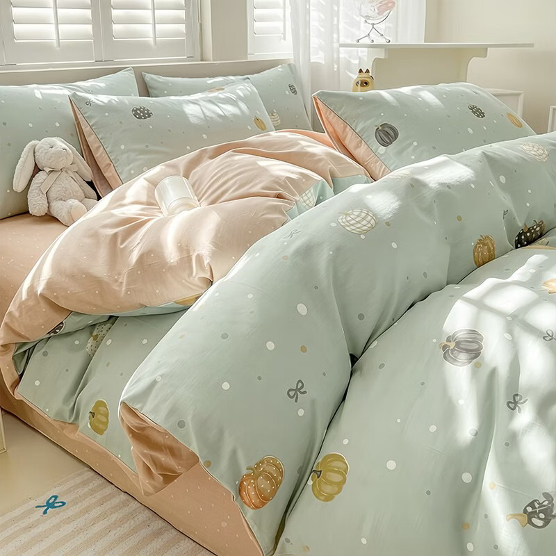 无印良品小清新全棉四件套纯棉床上用品被套床单床笠款床品三件套四季通用 清新瓜趣【A类亲肤裸睡】 2.0m 床单款 四件套-被套220x240cm