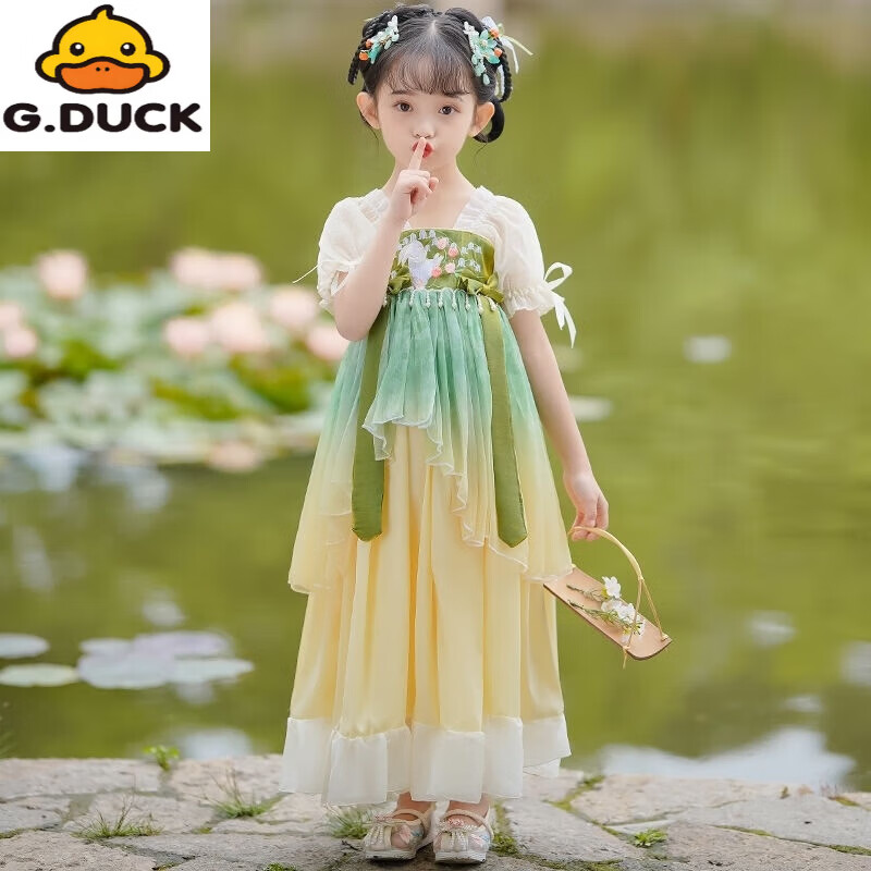 G.duck中国风儿童汉服襦裙超仙夏季连衣裙女孩公主裙儿童古风古装演出服 遥清儿童汉服连衣裙(收藏送礼品) 120