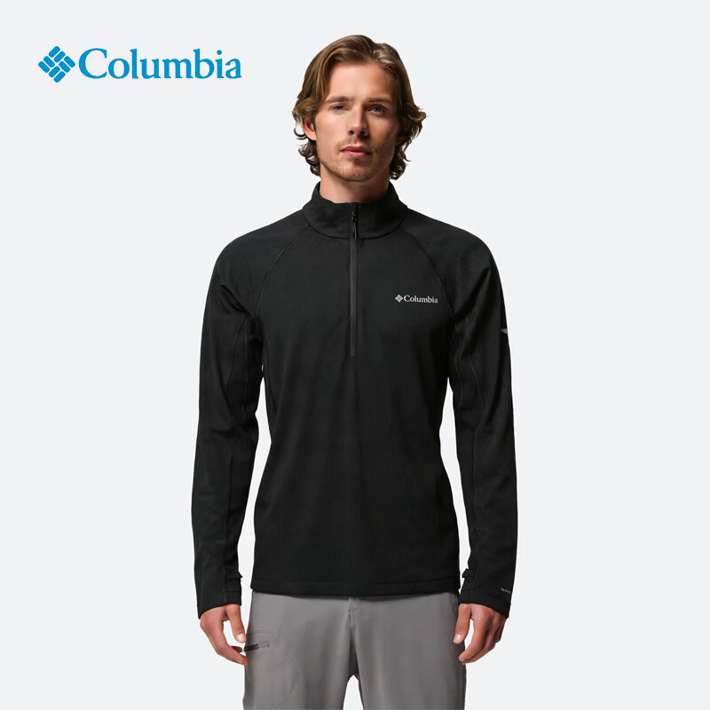 哥伦比亚（Columbia）2026春夏新品户外男子半拉链速干吸湿透气休闲套头长袖T恤AE3243 010-黑色 XL (185/104A)