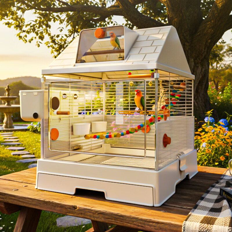 王多喵鸟笼子精致别墅家养鹦鹉专用新型玄凤虎皮牡丹小太阳家用大号 单层【50*40*60】别墅款 基础款：裸笼+站杆+外接小窗+挡板+水碗+食碗+天窗站杆