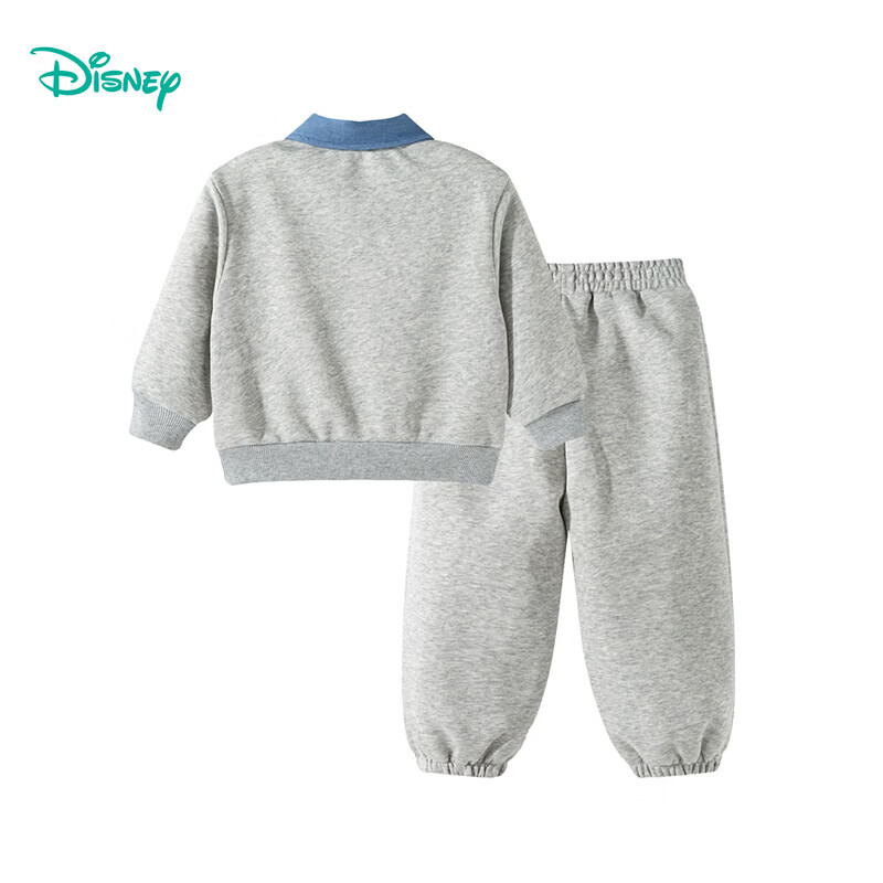 迪士尼（Disney）男童卫衣卫裤运动休闲套装舒适耐磨宽松儿童套装两件套童装新款 灰色polo领套装 130 （建议6-8岁身高120-130cm)