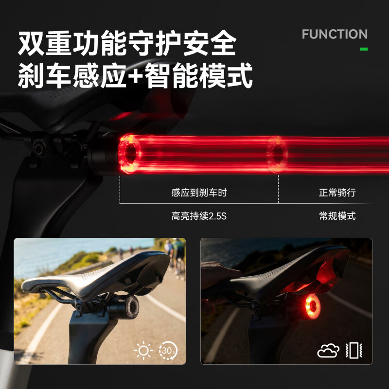 洛克兄弟 自行车夜骑灯前灯尾灯套装骑行强光高亮山地公路车长续航儿童灯 RHL400前灯+Q1MAX智能刹车尾灯
