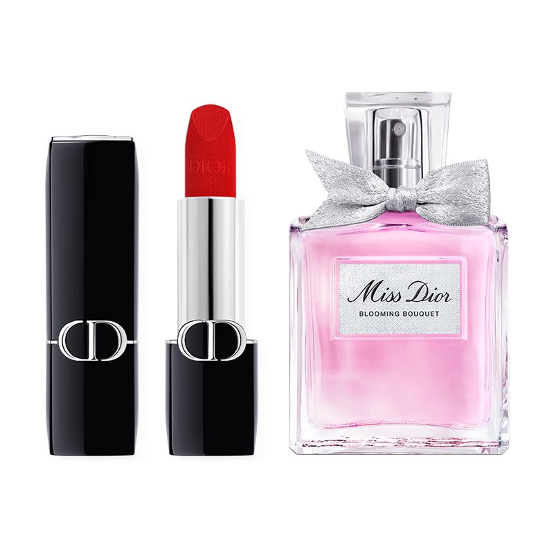 迪奧Dior花漾紅唇口紅香水禮盒(絲絨999+花漾50ml)生日禮物新年禮物女