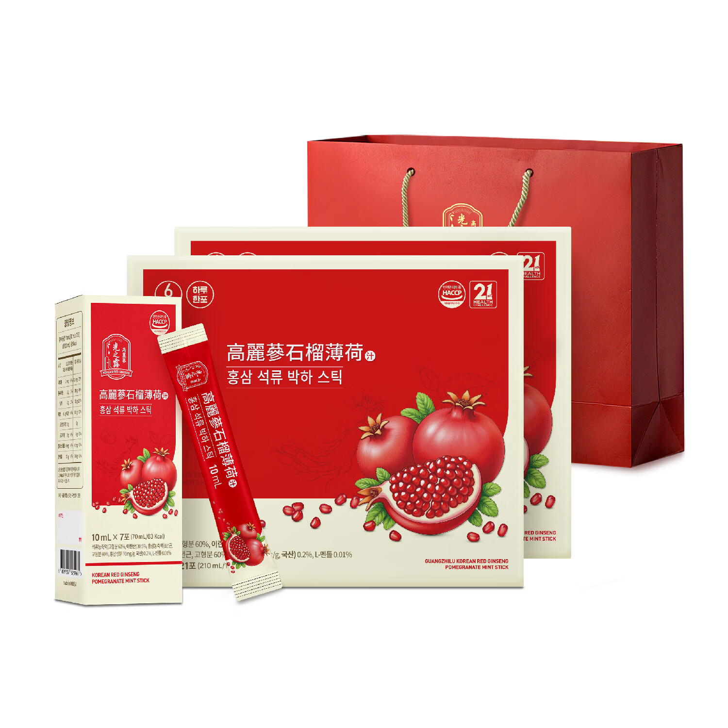 광지로光之露石榴液饮品人参红参高丽参健康滋补品年货礼盒【韩国进口】 薄荷石榴液 210ml*2盒