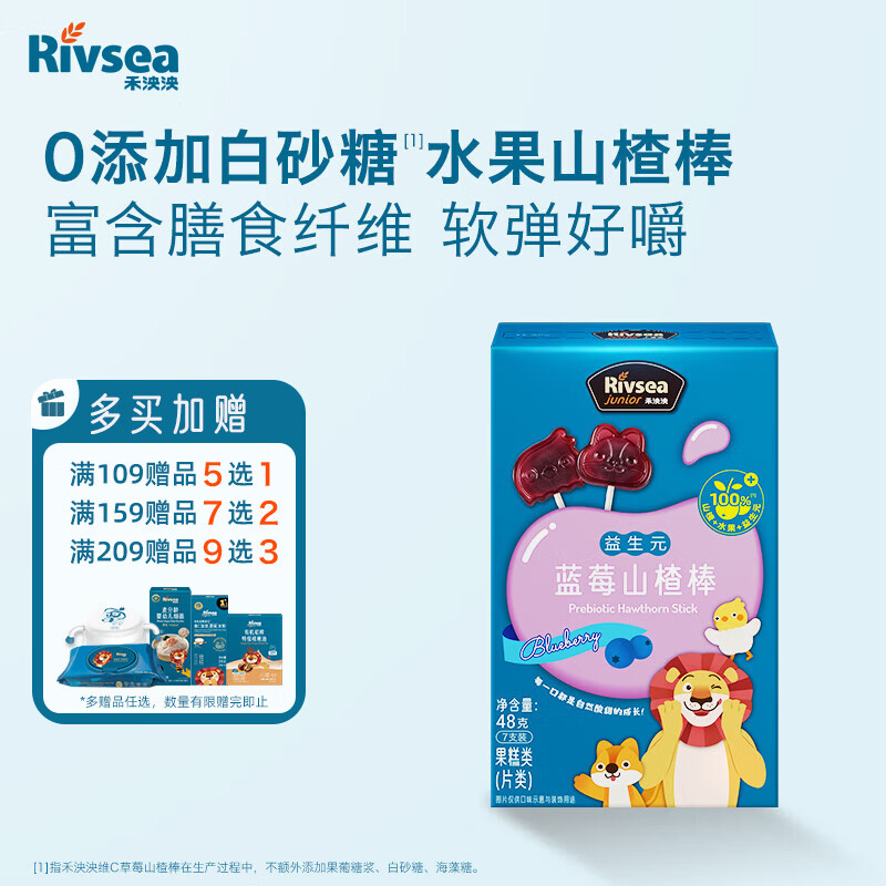禾泱泱益生元蓝莓山楂棒48g宝宝零食0添加白砂糖膳食纤维水果条