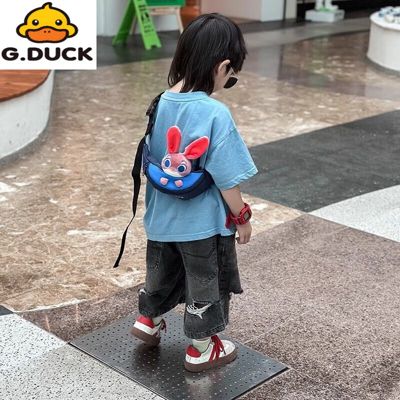 G.duck春夏儿童包包可爱卡通毛绒小兔男腰包女童宝宝胸包洋气外出斜挎包 小熊款