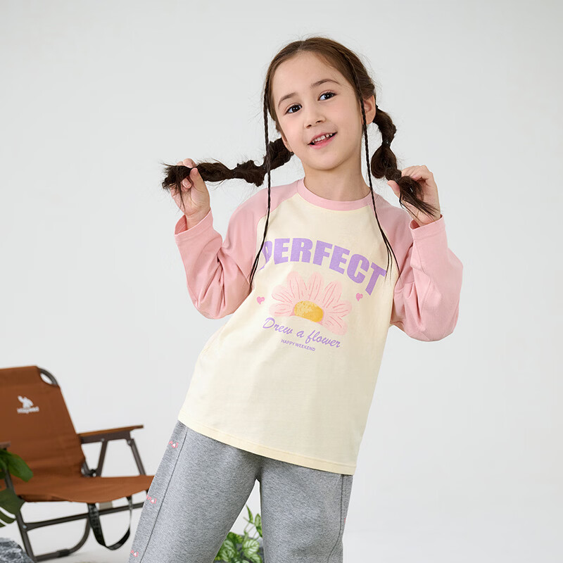 棉花堂【100%棉】棉花堂儿童长袖T恤纯棉男童打底衫女童上衣春秋2件装T 组合五:深咖、藏青 120