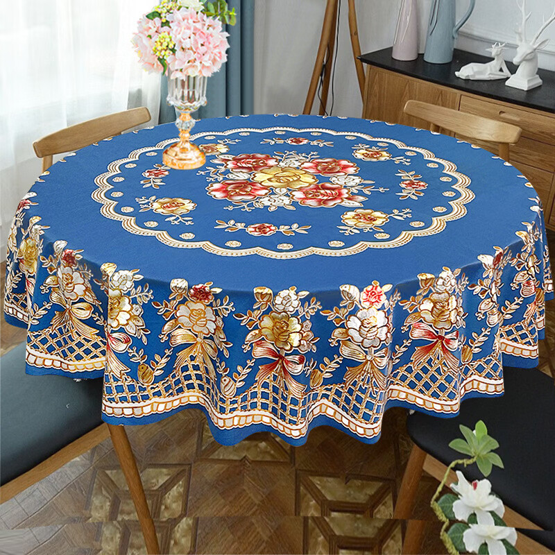 大圆桌布防滑烫金pvc轻奢感防水防油免洗欧式餐桌布台布转盘套装 【套装】白金250桌布+转盘110/130 如规格所示