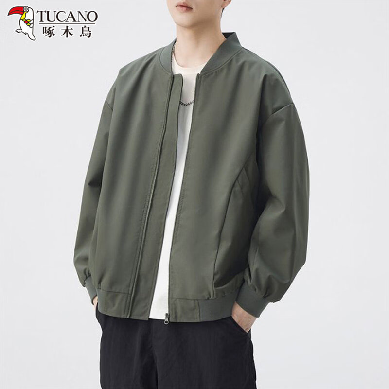啄木鸟飞行员夹克男士2025新款秋季棒球领防风上衣宽松休闲外套男 墨绿色 【官方正品】 S 建议【80斤-100斤】