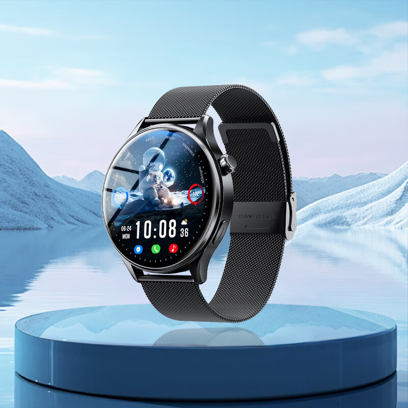 莱思帝智能运动手表跑步心率监测血压血氧睡眠防水防汗长续航蓝牙接打电话听歌消息提示离线支付watch 离线支付版黑色 合金机身+黑色米兰钢带