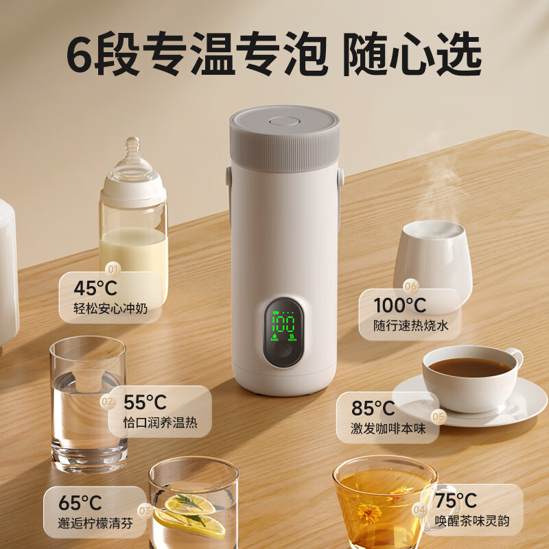 物克无线便携恒温水壶充电外出电热杯婴儿调奶器烧水保温杯 350ml 【快充+6档调温+食品级内胆】