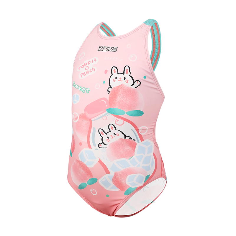 洲克（ZOKE）儿童泳衣女童连体三角健身123525803粉白小兔花14