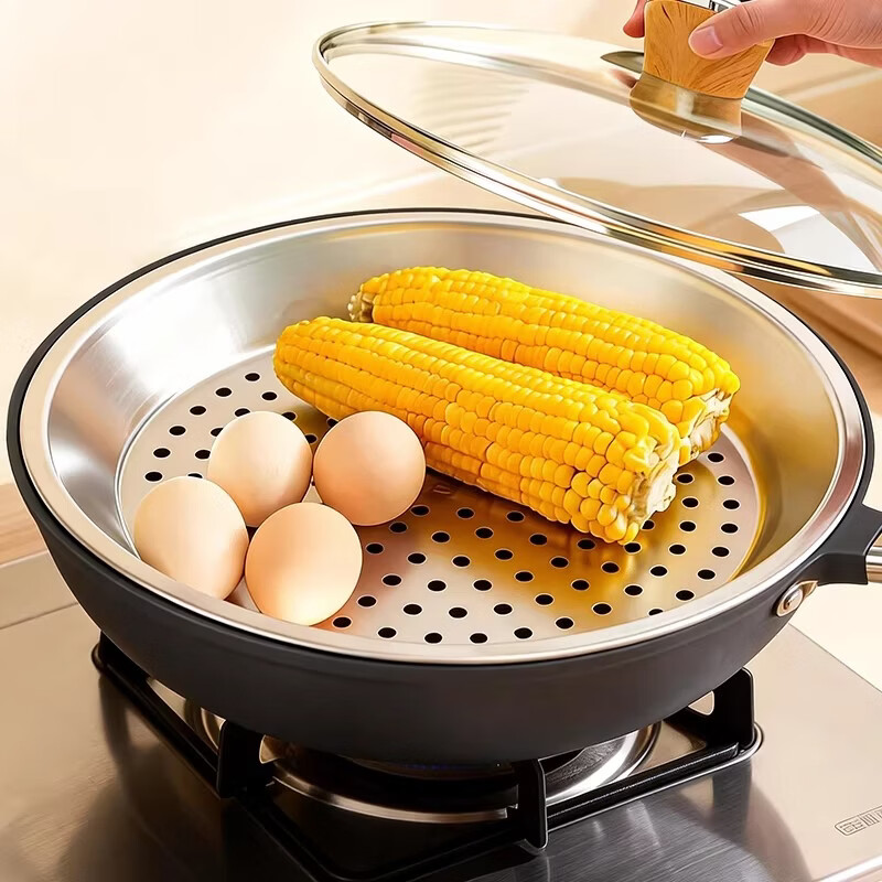 加度 不锈钢蒸盘家用圆形炒锅专用蒸格蒸片蒸屉蒸笼蒸架蒸盒蒸锅架 【电镀不锈钢】 蒸盘30cm【适合30cm炒锅】