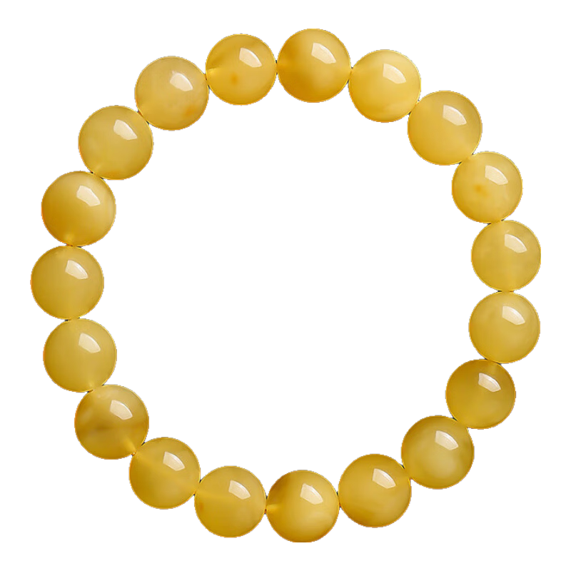 月印百川 蜜蠟手串男女款雞油黃飄花圓珠單圈手鏈附證書約10mm