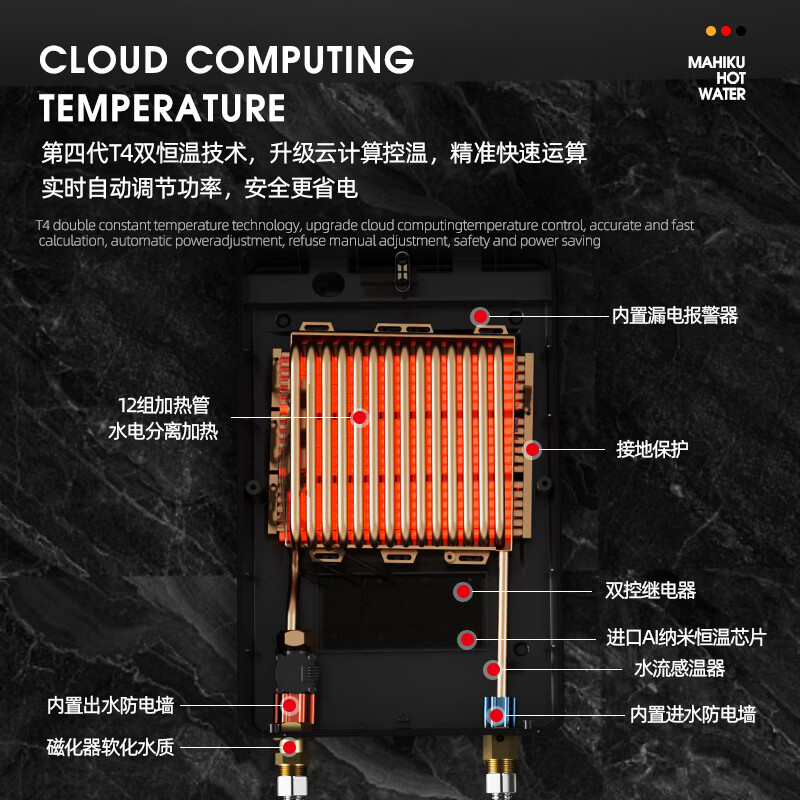 MAHIKU德国玛狮图380v三相电即热式热水器大功率速热家商用浴缸泡澡理发店美容院酒店餐饮洗碗工地工业用 24000W 380v丨金属机身+75℃大水流