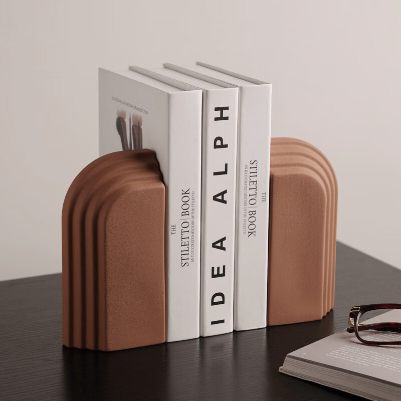 中掌柜电视柜酒柜装饰品摆件现代简约创意陶瓷书档别墅酒店样板间书靠 拱门层片书档磨砂粗粒小麦套装