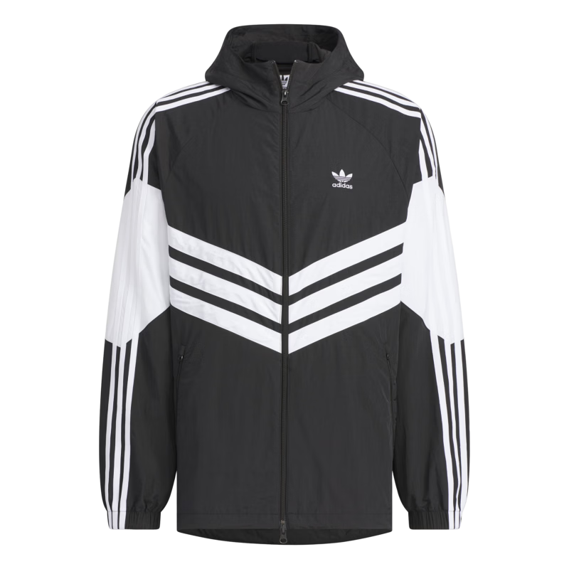 adidas adicolor复古撞色宽松运动连帽外套男阿迪达斯官方三叶草   黑色/白   XL