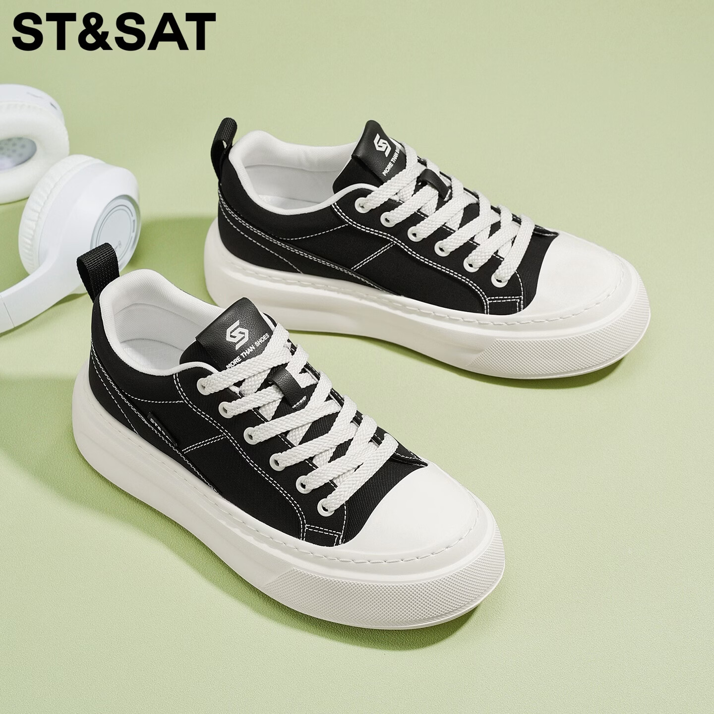 星期六（St&Sat）春季布鞋男透气时尚百搭休闲鞋男户外青少年帆布鞋学生运动板鞋男 黑色 44 (270mm) 标准运动鞋尺码