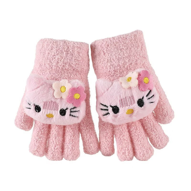 小红书同款五指女孩宝宝冬天加厚AA 熊猫2-8岁 儿童毛绒手套可爱又保暖