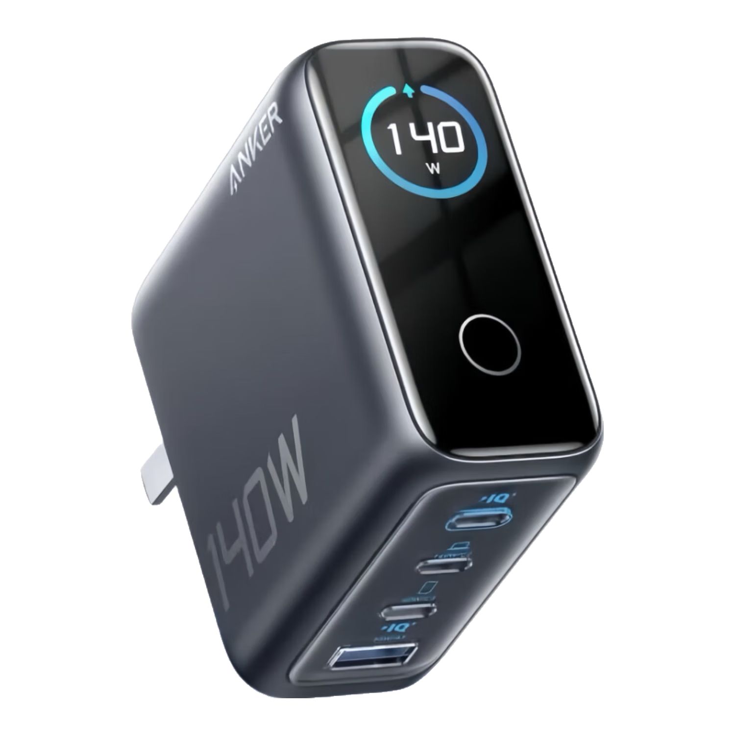 ANKER安克充電器140W智顯充氮化鎵首款AI屏顯type-c四口充電頭快充多設備【3C認證】蘋果17iPhone16電腦 【充電器+移動電源套裝】深灰色