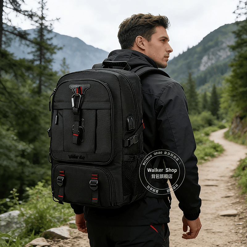 Walker Shop【520礼物】双肩包男尼龙户外旅行出差背包大容量行李包男 黑色80L(独立鞋仓) 升级版